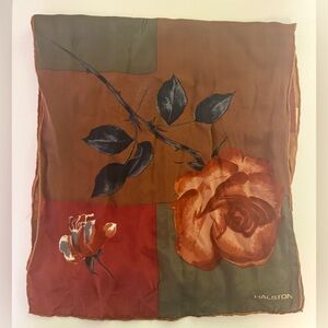 Halston Silk Scarf Vintage 1980’s  Abstract Patchwork Floral Print Italy